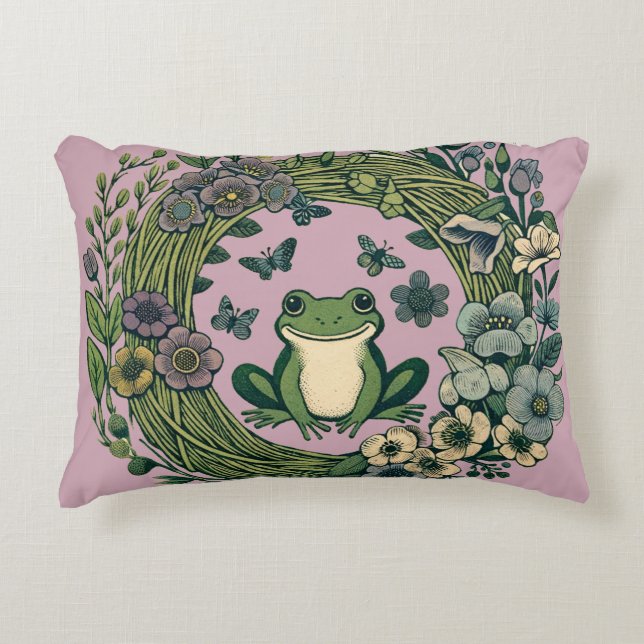 Cottagecore Frog Wildflowers                       Accent Pillow (Front)