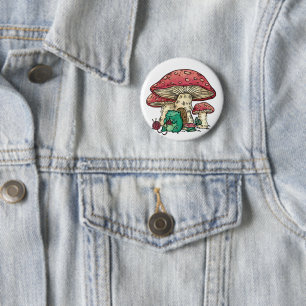 Cottagecore frog with mushroom house 2 inch round button