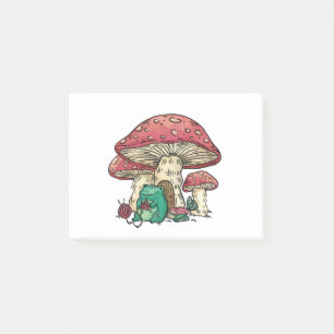 Cottagecore frog with mushroom house post-it notes