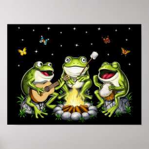 Cottagecore Frogs Camping Poster