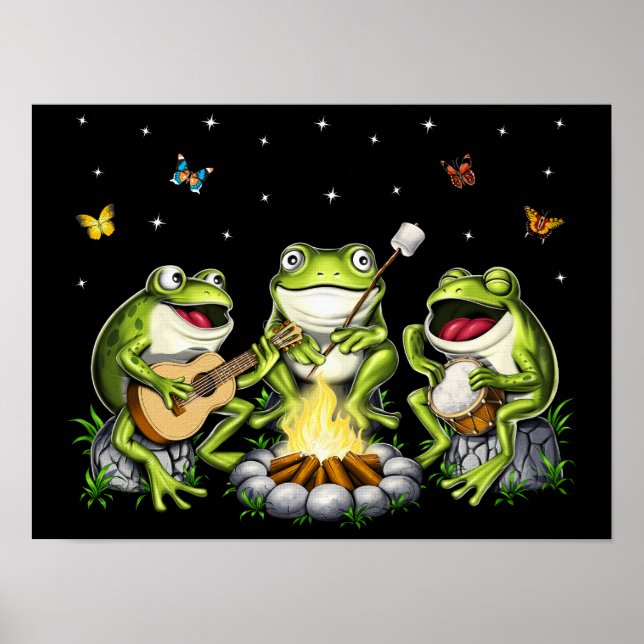 Cottagecore Frogs Camping Poster (Front)