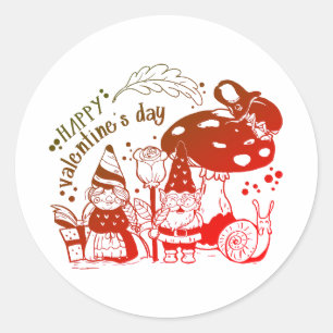 Cottagecore Gnome Couple Happy Valentine's Day Classic Round Sticker