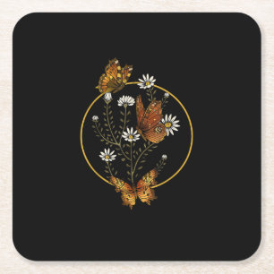 Cottagecore Goblincore Fairycore Graphic Flower Bu Square Paper Coaster