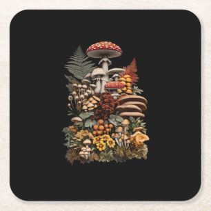 Cottagecore  Goblincore Mushroom Foraging Square Paper Coaster