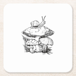 Cottagecore Goblincore Mushroom Snail Square Paper Coaster