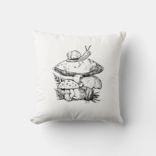 Cottagecore Goblincore Mushroom Snail Throw Pillow