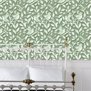 Cottagecore Green Papercut Birds Wallpaper
