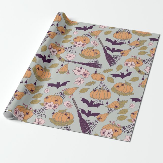 Cottagecore Halloween Wrapping Paper (Unrolled)