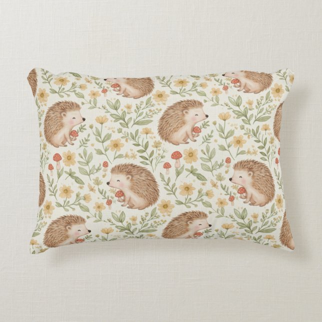 Cottagecore Hedgehog Accent Pillow (Front)