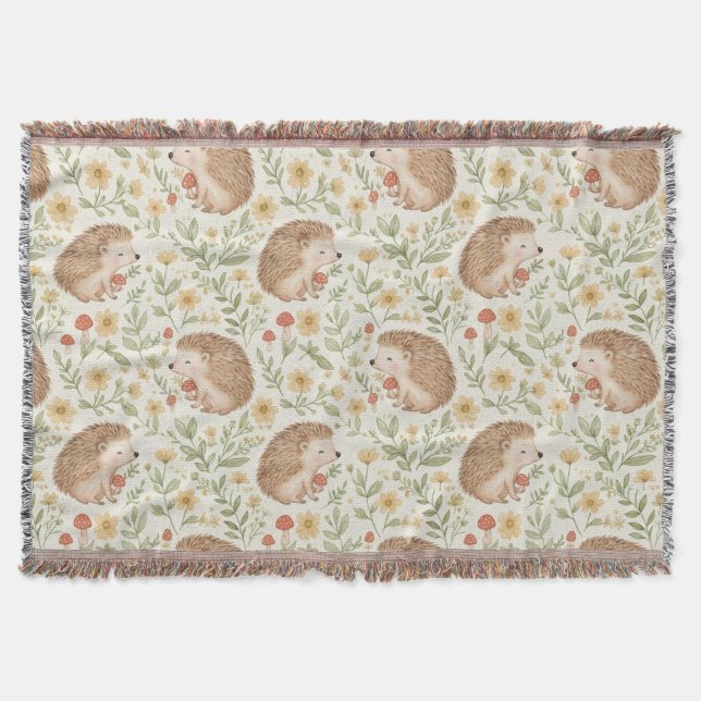 Cottagecore Hedgehog Throw Blanket (Front)