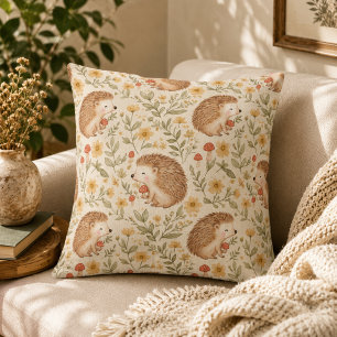 Cottagecore Hedgehog Throw Pillow
