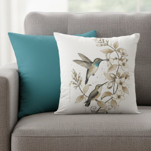 Cottagecore Hummingbird Botanical Birthday Gift Throw Pillow