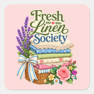 Cottagecore Laundry Lavender Floral Linens Square Sticker
