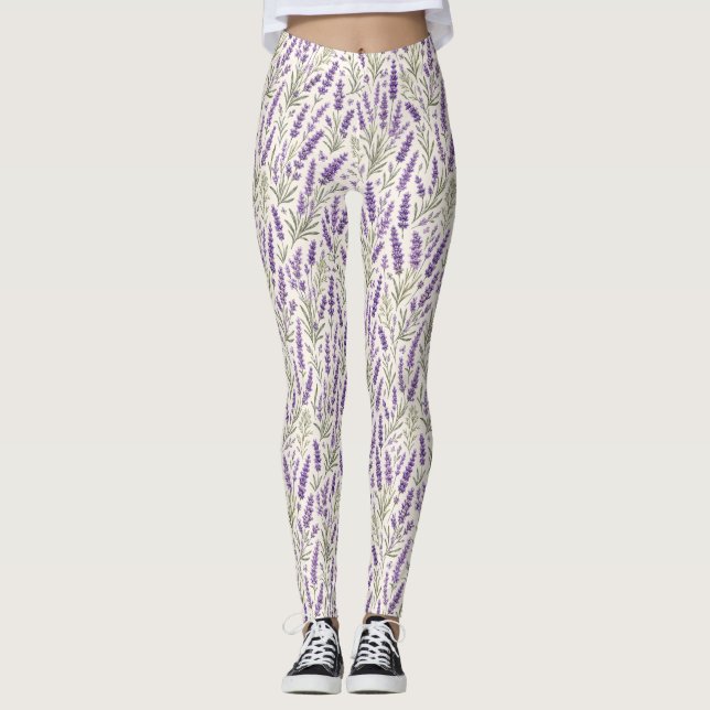 Cottagecore Lavender Sprig Botanical Leggings (Front)