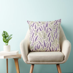 Cottagecore Lavender Sprig Botanical Throw Pillow