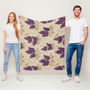 Cottagecore Lilac Flower Cream Floral Pattern Fleece Blanket