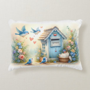 Cottagecore Love Letters Bluebird Mailbox Accent Pillow