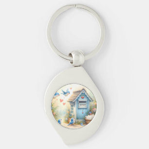 Cottagecore Love Letters Bluebird Mailbox Keychain