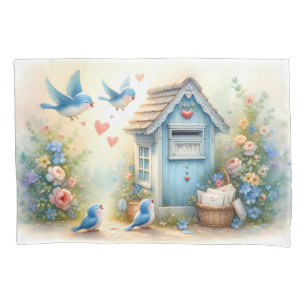 Cottagecore Love Letters Bluebird Mailbox Pillowcase