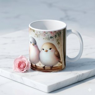 Cottagecore Lovebird Floral Quilt Scene Coffee Mug