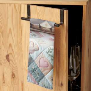 Cottagecore Lovebird Floral Quilt Scene Kitchen Towel