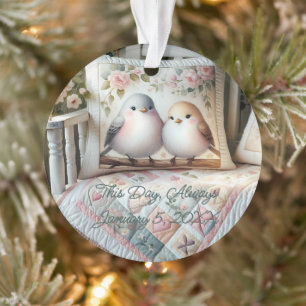 Cottagecore Lovebird Floral Quilt Scene Ornament