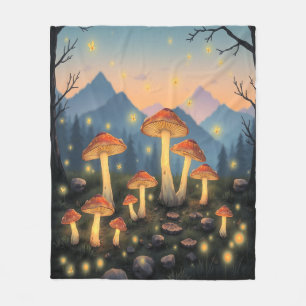 Cottagecore Luminescent Mushrooms and Fireflys  Fleece Blanket