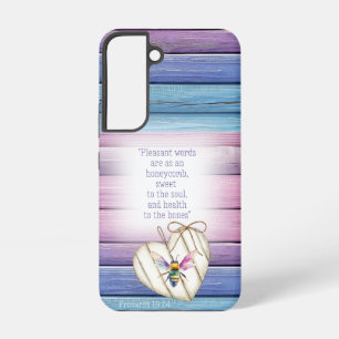 Cottagecore  Mauve Blue Wood Heart  Bee Faith Samsung Galaxy Case