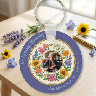 Cottagecore Memorial Celebration of Life Photo Keychain