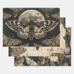 Cottagecore Moon Moth Gothic Garden Wrapping Paper Sheet