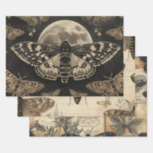 Cottagecore Moon Moth Gothic Garden Wrapping Paper Sheet