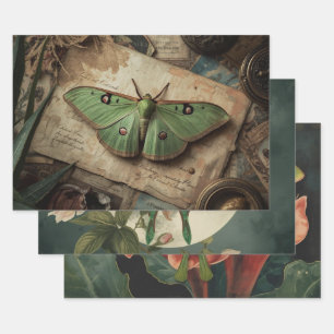 Cottagecore Moon Moth Gothic Moon Moth Nocturne Wrapping Paper Sheet