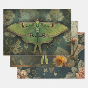 Cottagecore Moon Moth Gothic Moon Moth Nocturne Wrapping Paper Sheet