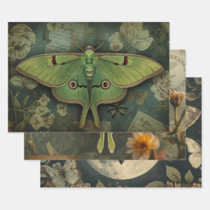 Cottagecore Moon Moth Gothic Moon Moth Nocturne Wrapping Paper Sheet