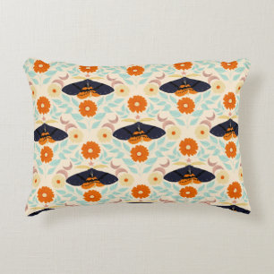 Cottagecore Moth Pattern Art   Retro Floral Design Accent Pillow