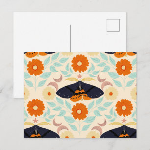 Cottagecore Moth Pattern Art Retro Floral Design Holiday Postcard