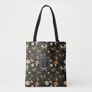 Cottagecore Mushroom and Flowers with Name Tote Bag