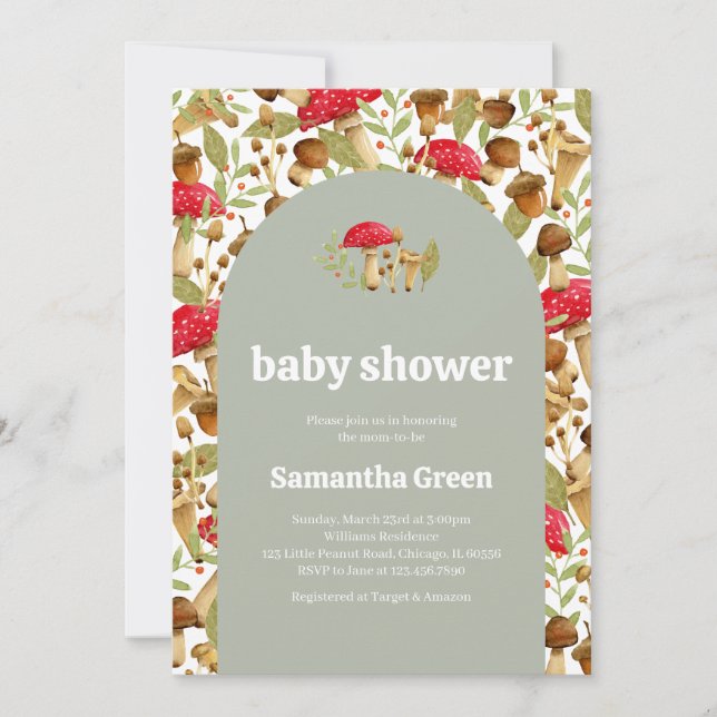 Cottagecore Mushroom Baby Shower Invitation (Front)