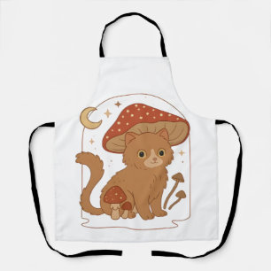 Cottagecore Mushroom Cat with Hat � Cute Vintage G Apron