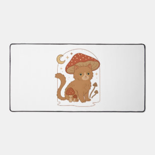 Cottagecore Mushroom Cat with Hat � Cute Vintage G Desk Mat