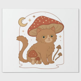 Cottagecore Mushroom Cat with Hat – Cute Vintage G Wrapping Paper