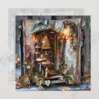 Cottagecore Mushroom Fairy Light Scrapbook Journal Invitation