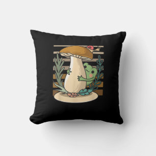 Cottagecore Mushroom Forest Toad Goblincore Mycolo Throw Pillow