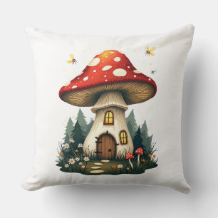 Cottagecore Mushroom House Aesthetic for Nature Lo Throw Pillow