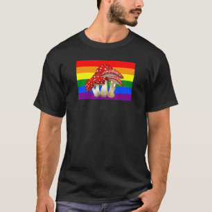 Cottagecore Mushroom Love Gay Pride Flag Mycology  T-Shirt