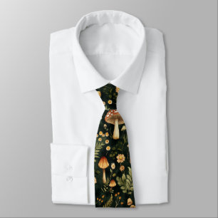 Cottagecore Mushroom Pattern Dark Tie
