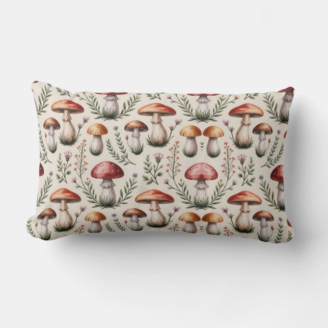 Cottagecore Mushroom Pattern Lumbar Pillow (Front)