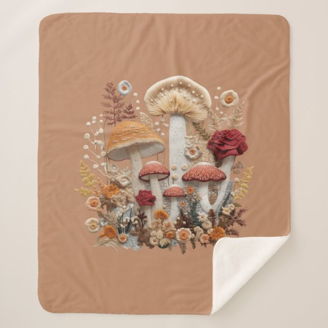 Cottagecore Mushroom  Sherpa Blanket (Front)