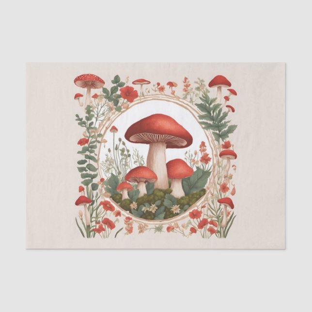 Cottagecore Mushrooms Decoupage Tissue Paper (Front)