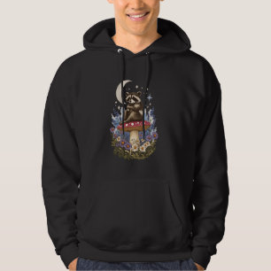 Cottagecore Mystic Moon Raccoon on Toadstool Mushr Hoodie